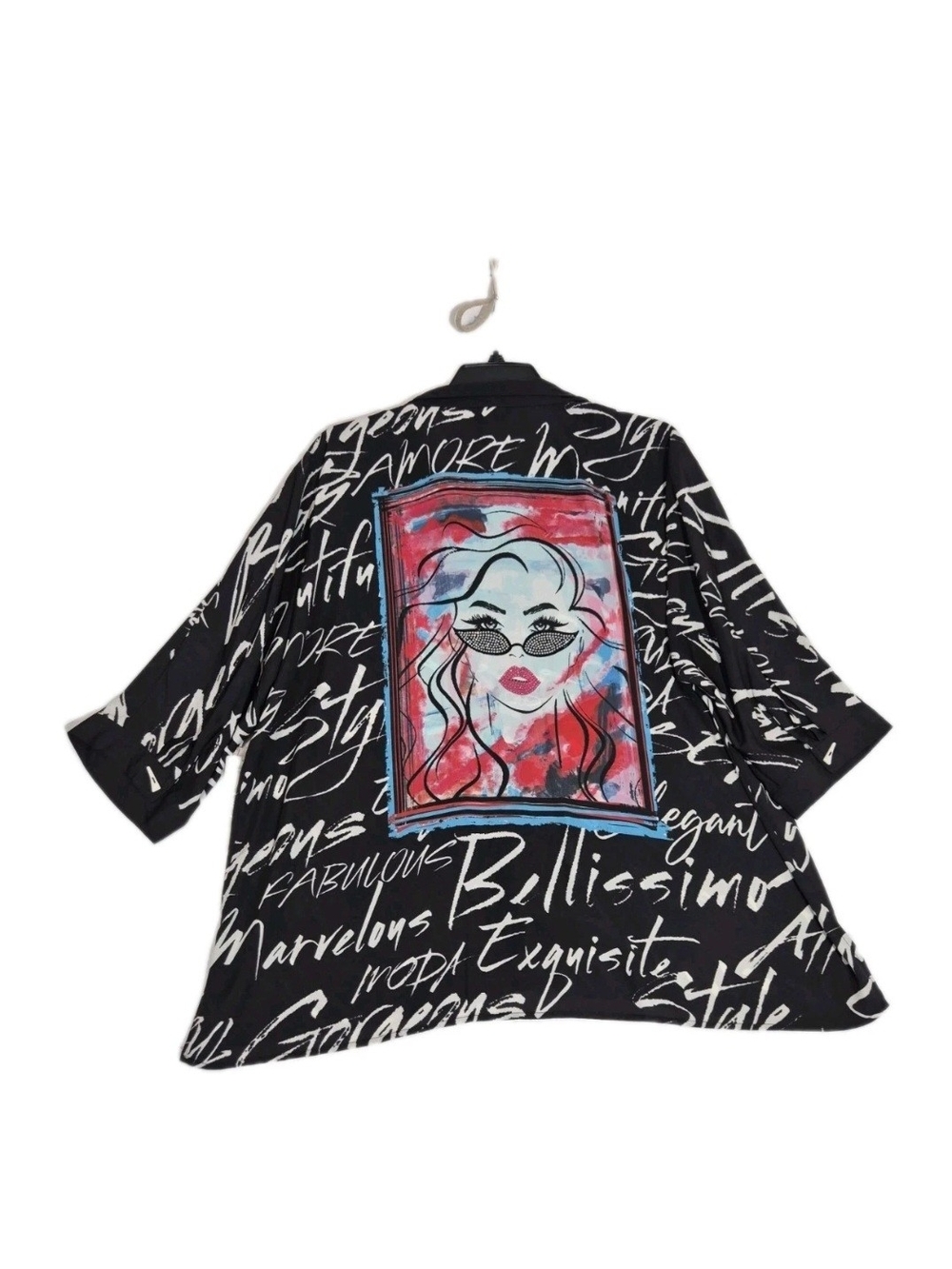 Ali Miles Womens Embellished Tunic Top 3/4 Sleeve Size 1X Button Front Black 45